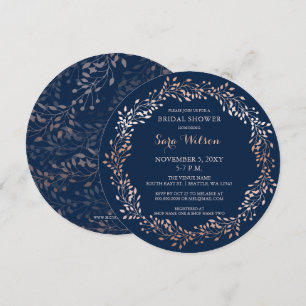 rose gold and navy Floral Bridal Shower Invitation
