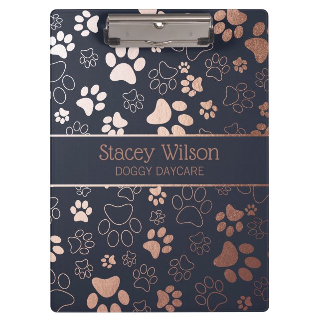 Rose Gold And Navy Paw Print Pattern Clipboard (Front)