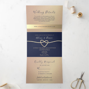 Rose Gold and Navy Wedding Tri-Fold Invitation
