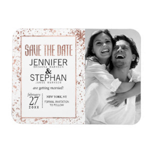 Rose Gold and Paint Splatters Save the Date Magnet