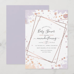 Rose Gold and Pastel Purple Geometric Baby Shower Invitation