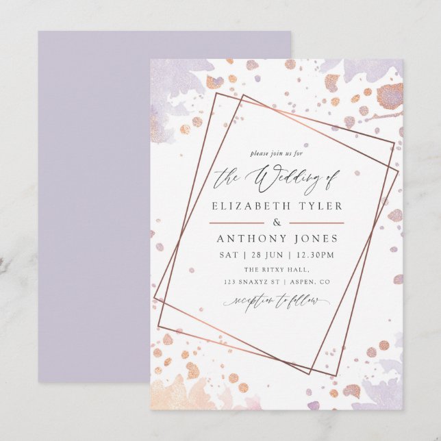 Rose Gold and Pastel Purple Geometric Wedding Invitation (Front/Back)