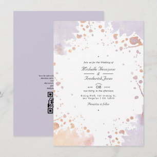 Rose Gold and Pastel Purple Paint QR Code Wedding Invitation