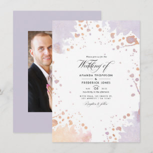 Rose Gold and Pastel Purple Paint Splatter Wedding Invitation