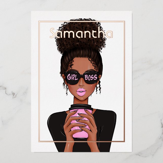 Rose Gold and Pink Afro Birthday Party Foil Invita (Front)