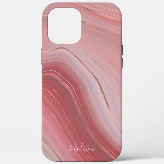 Rose Gold and Pink Agate Pattern with Name Case-Mate iPhone Case (Back)