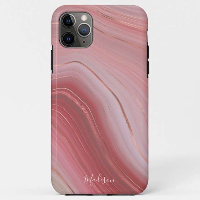 Rose Gold and Pink Agate Pattern with Name Case-Mate iPhone Case (Back)