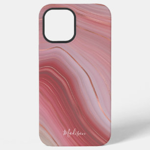 Rose Gold and Pink Agate Pattern with Name iPhone 12 Pro Max Case