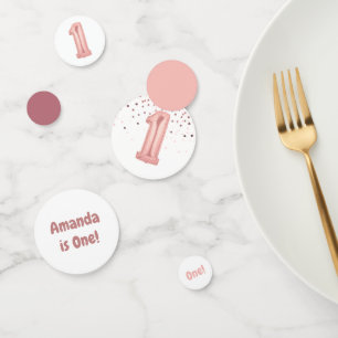 Rose Gold and Pink Balloon Number 1st Birthday Confetti