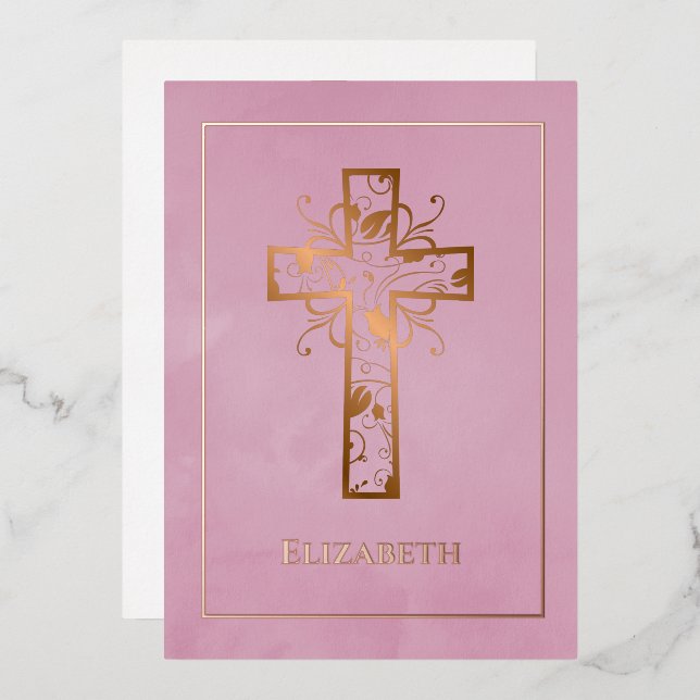 Rose Gold and Pink Baptism or Christening Filigree (Front/Back)