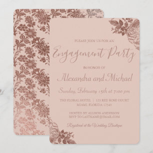 Rose Gold and Pink Blush Roses Engagement Party Invitation