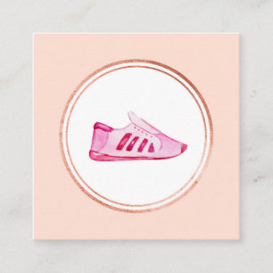 Rose Gold and Pink Fitness Instructor Media Icon Square Business Card