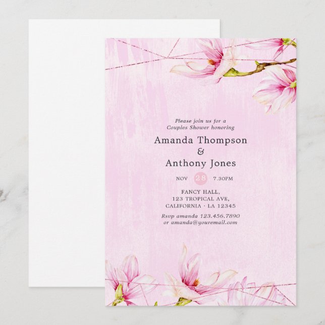 Rose Gold and Pink Floral Geometric Couples Shower Invitation (Front/Back)