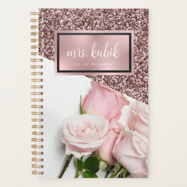 Rose Gold and Pink Flowers Teacher Planner (Front)