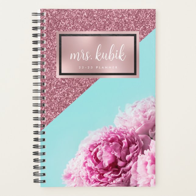 Rose Gold and Pink Flowers Teacher Planner (Front)