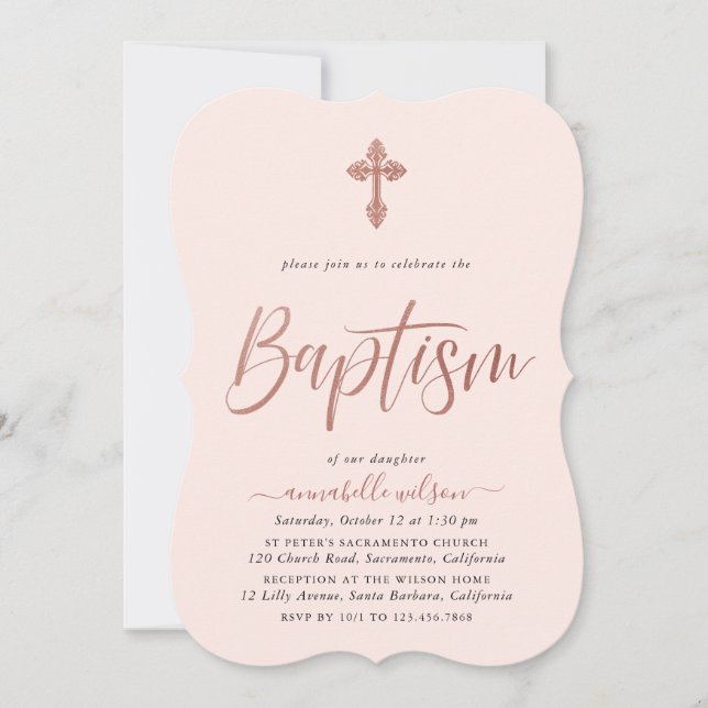 Rose Gold And Pink Girl Baptism Invitation (Front)