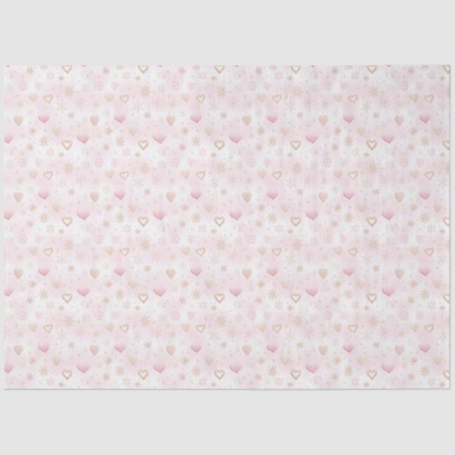 Rose Gold and Pink Hearts and Snowflakes Christmas Tissue Paper (Front)