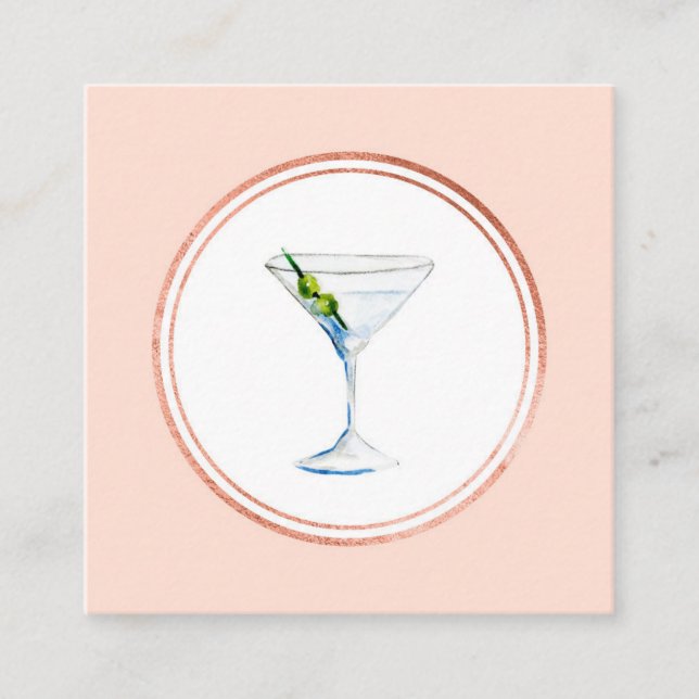 Rose Gold and Pink Hospitality Social Media Icon Square Business Card (Front)