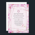 Rose Gold and Pink Magnolia Geometric Bat Mitzvah Invitation<br><div class="desc">Pink and rose gold magnolias geometric bat mitzvah invitation with a subtle hint of greenery.</div>