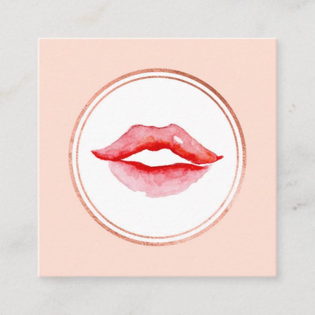 Rose Gold and Pink Makeup Artist Social Media Icon Square Business Card (Front)