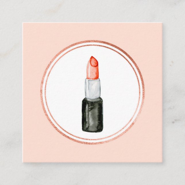 Rose Gold and Pink Makeup Artist Social Media Icon Square Business Card (Front)