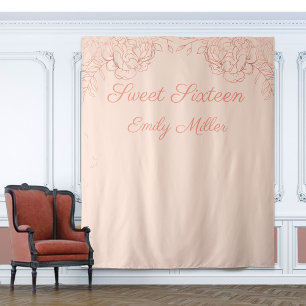 Rose Gold and Pink Sweet 16 Photo Booth Backdrop Tapestry