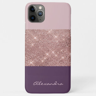 Rose Gold and Plum Girly Sparkly Color Block iPhone 11 Pro Max Case