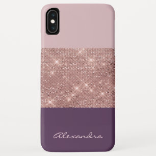 Rose Gold and Plum Girly Sparkly Colour Block iPhone XS Max Case