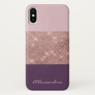 Rose Gold and Plum Girly Sparkly Colour Block iPhone X Case