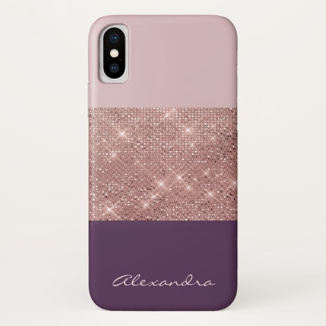 Rose Gold and Plum Girly Sparkly Colour Block Case-Mate iPhone Case (Back)
