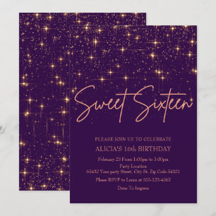 Rose Gold and Purple Sweet 16 Invitation