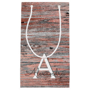 Rose Gold and Rustic Wood Monogram & Initial Small Gift Bag