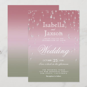 Rose Gold and Sage Green Blend Star Lights Invitation