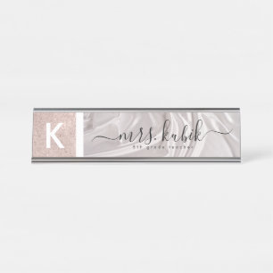Rose Gold and Satin Personalised Desk Name Plate