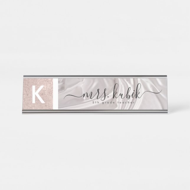 Rose Gold and Satin Personalised Desk Name Plate (Front)