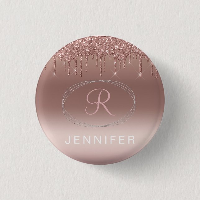 Rose Gold and Silver Glitter Monogram  3 Cm Round Badge (Front)