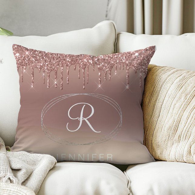 Rose Gold and Silver Glitter Monogram  Cushion (Creator Uploaded)