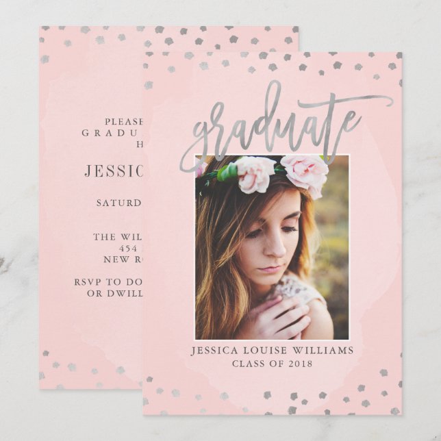 Rose Gold and Silver Graduation Party Invitation (Front/Back)