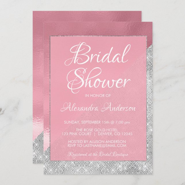 Rose Gold and Silver Sparkle Bridal Shower Invitation (Front/Back)