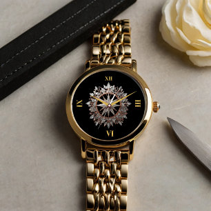 Rose Gold and Silver Star-Shaped Brooch Watch