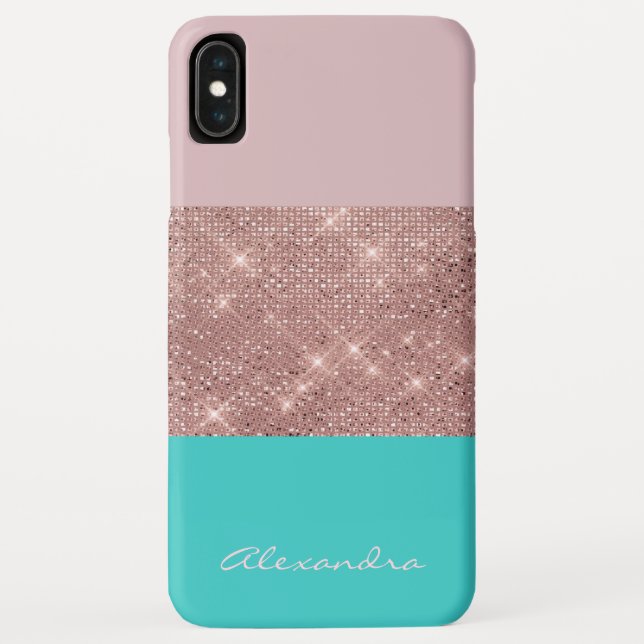 Rose Gold and Turquoise Monogrammed Colour Block Case-Mate iPhone Case (Back)