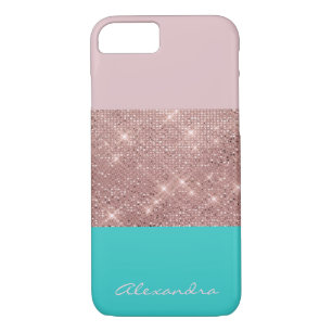 Rose Gold and Turquoise Monogrammed Colour Block iPhone 8/7 Case