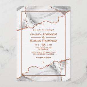 Rose Gold and White Agate Wedding Foil Invitation