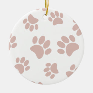 Rose Gold And White Dog Paw Pattern Ceramic Tree Decoration