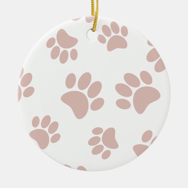 Rose Gold And White Dog Paw Pattern Ceramic Tree Decoration (Front)