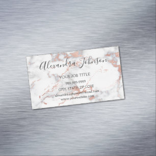 Rose Gold and White Marble Hair and Makeup Magnetic Business Card