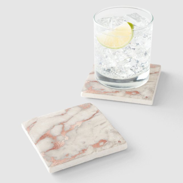 rose gold and white marble stone coaster (Side)
