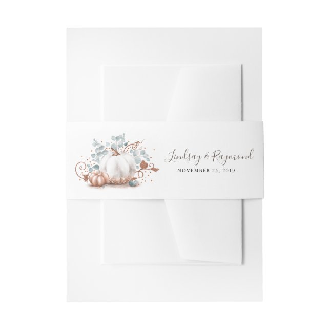 Rose Gold and White Pumpkin Fall Harvest Invitation Belly Band (Front Example)