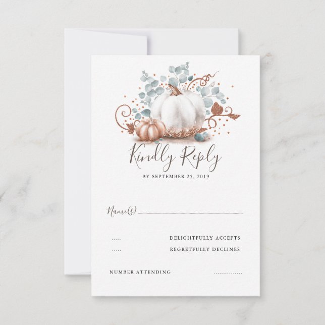 Rose Gold and White Pumpkins Fall Wedding RSVP (Front)
