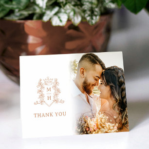 Rose gold and white wedding photo favor thank you card